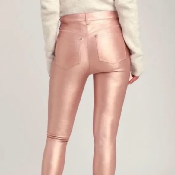 Free People Rose Pink High Rise Vegan Leather Leggings Pants 26 - Picture 4 of 10